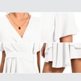thumbnail image 5 of Aiyino Women's Dress Deep V-Neck Short Sleeve Waist Tie Ruffle Mini Swing Skater Dresses,White, 5 of 9
