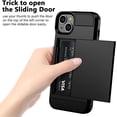 thumbnail image 3 of for iPhone 14 Case Wallet Credit Card Holder ID Slot Sliding Door Hidden Pocket Men Women Anti-Scratch Dual Layer Hybrid Bumper Armor Protective Shell Back Cover for iPhone 14 6.1 inch Black, 3 of 7