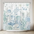 thumbnail image 2 of Nautical Coastal Turtle Shower Curtain, Blue Ocean Theme Coral Seashell Starfish Seahorse Bathroom Curtain, Kids Beach Themed Shower Curtains Set with Hooks, Fabric Waterproof 72x72 inch, 2 of 5