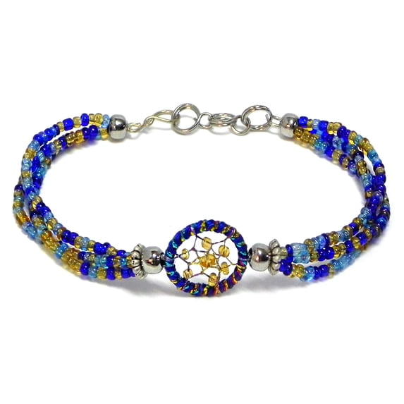 Round Sparkling Thread Dream Catcher Multicolored Seed Beaded Multi Strand Bracelet - Womens Southwest Fashion Handmade Jewelry Boho Accessories