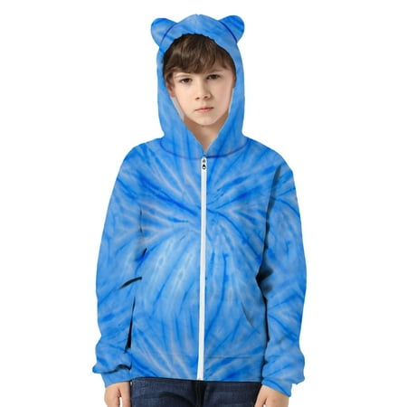 

Hoodies for Teen Girls Autumn and Winter Boy Tie Dye 3D Printed Cat Ears Zipper Hoodie for Children With Cat Ears Pullover for Girl and Boy Hoodies for Boys(Color:Blue Size:12-13 Years)