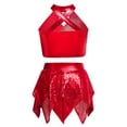 thumbnail image 2 of zdhoor Kids Girls Jazz Dance Outfits Sequin Crop Top Skirts Activewear Red 6, 2 of 5