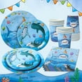 thumbnail image 2 of Shark Party Disposable Tableware Set Plates Cups Ocean Shark Birthday Party Decor Kids Boy Baby Shower Party Decor Supplies, 2 of 9