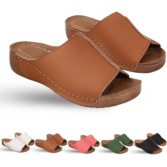 Sandalias ligeras elásticas con amortiguación de suela, sandalias de plataforma, cuñas para mujer, soporte ortopédico para arco, deslizamiento plano