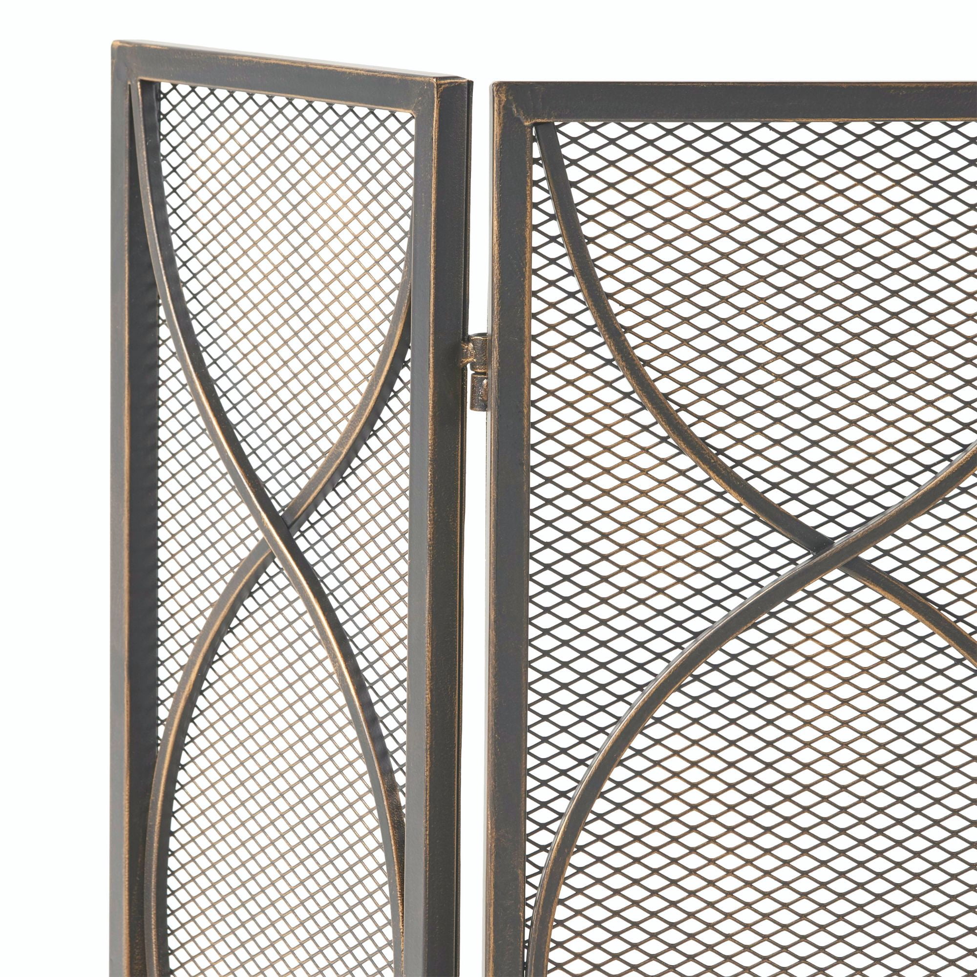 41" Black Contemporary Curved Geometric Accent Three Panel Fireplace Screen