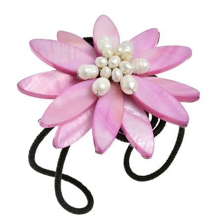 - Stylish Pink Shell Flower with Pearl Center Stone Cuff