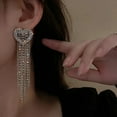 thumbnail image 2 of Grandest Birch 1 Pair Women Dangle Earrings Heart Rhinestone Jewelry All Match Tassels Stud Earrings for Wedding Rhinestone Silver, 2 of 8