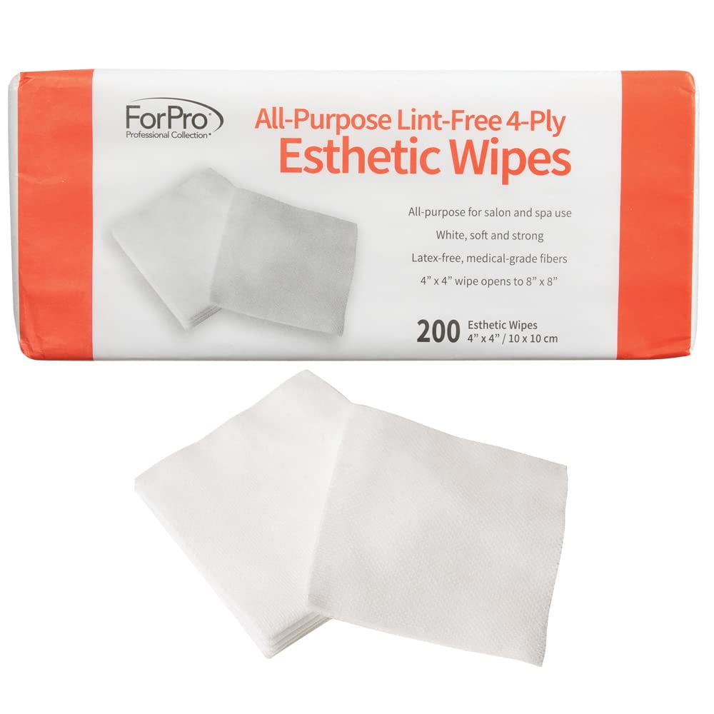 ForPro All-Purpose Lint-Free 4-Ply Esthetic Wipes, for Salon and Spa Use, Soft, Strong and Durable, Latex-Free, Medical-Grade Fibers, 4” x 4”, 200-Count (Pack of 6)