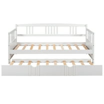 PAPROOS Twin Size Daybed with Trundle Included, Solid Wood Daybed with a Trundle, Heavy Duty Daybed Frame, Living Room Sofa Bed with Pull Out Bed, No Box Spring Needed, White