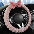 thumbnail image 2 of Fuzzy Steering Wheel Cover Plush Bow Rhinestone Sparkly Faux Fur Soft Warm Winter Universal 15 Inch for Women Girls Car Accessories Pink, 2 of 7