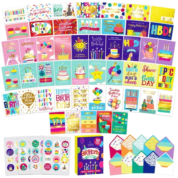 Tarjetas de felicitación Decorably pack de 50 con purpurina y foil 15x10 cm