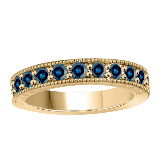 Aonejewelry 1.50 Ct. Ctw Channel Prong Setting Blue Diamond Wedding Band In 10K Solid Yellow Gold