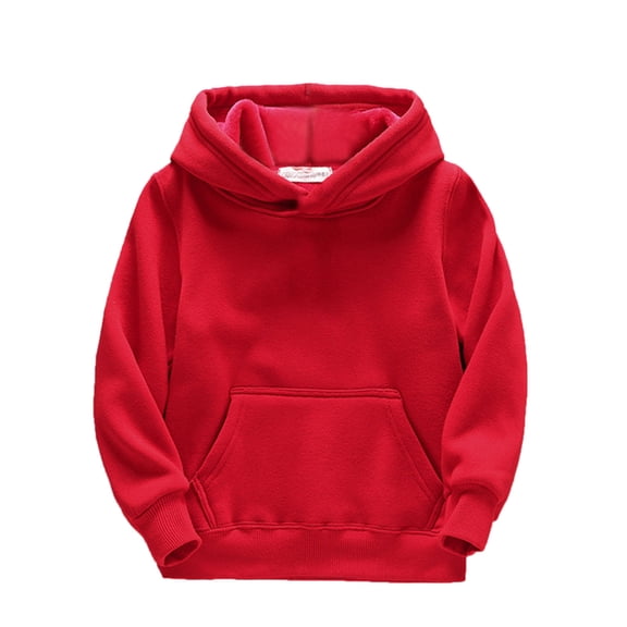 FINALGANG Kids Plush Solid Color Hoodie Boys Girls Long Sleeve Warm Pullover Sweatshirt With Kangaroo Pocket For Casual Daily Wear Fashionable Top