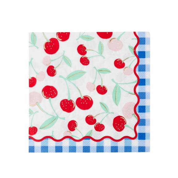 Bonjour Fête Cherry Gingham Large Paper Napkins, Disposable Party Supplies, 20 Count, Lunch Size, 4th of July