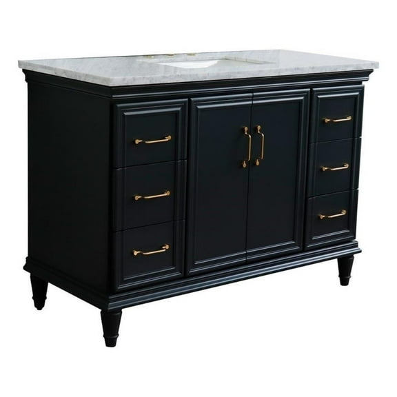 49 in. Single Wooden Vanity Dark Gray with White Carrara Marble Rectangle Sink