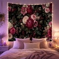 thumbnail image 2 of Peonies and Roses Among Red Berries on Black, Romantic Vintage for Flower Lovers, Botanical Wall Art, Mother's Day Gift, Tapestry Wall Hanging for Bedroom and Living Room, 2 of 7