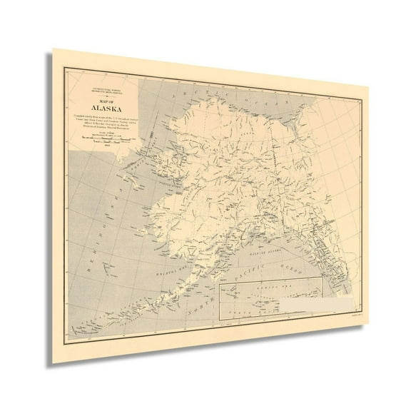 Vintage 1909 Alaska State Map  Vintage Map of Alaska Wall Art Decor - US Geological Survey of State of Alaska Map Poster - Historic Alaska Wall Map - Old Map Alaska