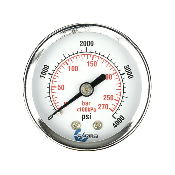 CARBO Instruments 2" Pressure Gauge, Chrome Plated Steel Case, Dry, 0-4000 psi/kPa, Back Mount 1/4" NPT