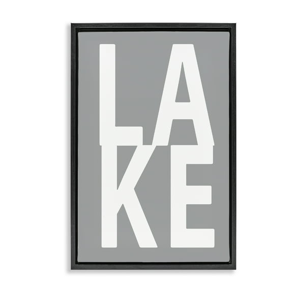 Stupell Industries Lake Word on Grey Typography Painting Black Floater Framed Art Print Wall Art, 17 x 25