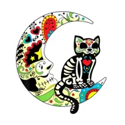 DOPASTICKER Sugar Skull Cat Sticker Day Of The Dead Moon Phone Decal Water Bottle Stickers, Cars Stickers, Water Bottle Stickers For Kids