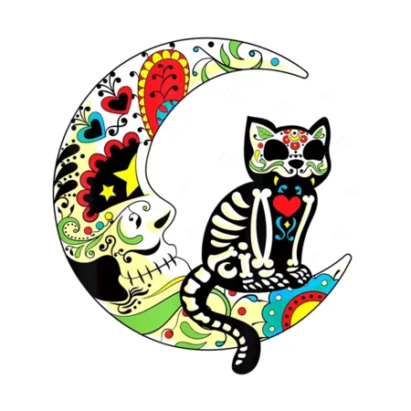 DOPASTICKER Sugar Skull Cat Sticker Day Of The Dead Moon Phone Decal Water Bottle Stickers, Cars Stickers, Water Bottle Stickers For Kids