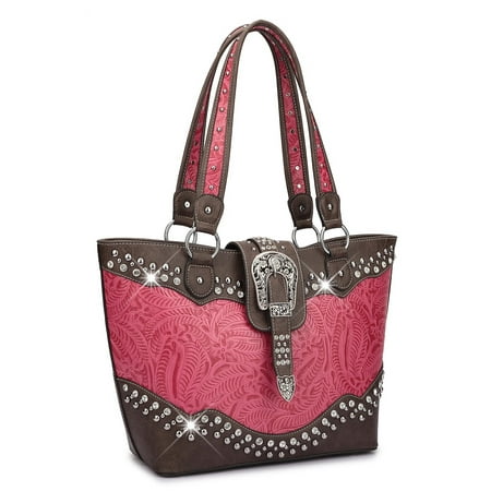 - Dasein Western Style Rhinestone Buckle Camo Tote Handbag