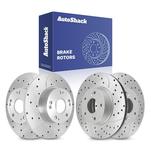 AutoShack Front Vented & Rear Solid Drilled & Slotted Silver Zinc Coated Brake Rotors 4-PC Set Replacement for 2003-2007 Honda Accord 2004-2008 Acura TSX SilverShield Pro