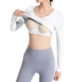 thumbnail image 2 of Fall Shirts for Women 2025 V-Neck Slim Fit Stretchy Cropped Basic Shirt with Built-in Bra Long Sleeve Shirts for Women, 2 of 6