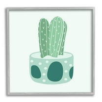 Casual Green Patterned Cactus Botanical & Floral Graphic Art Gray Framed Art Print Wall Art