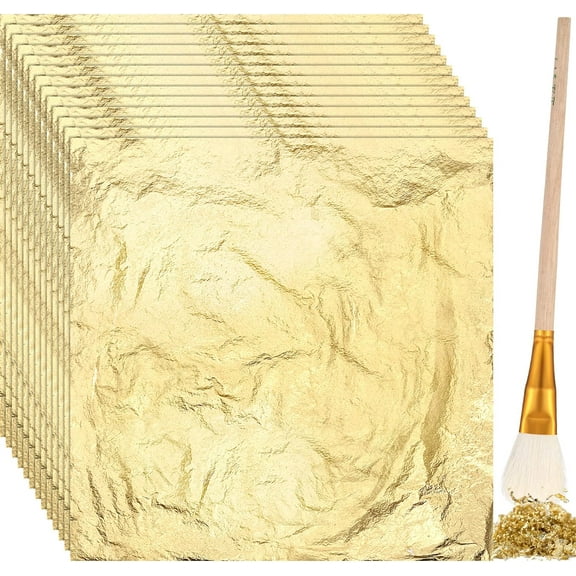 100 Sheets Gold Foil Paper Art Gold Foil Sheets Gilding Brush Thin Gold Leaf Sheets Gold Foil Paper Craft for Arts Painting Gilding Crafting Decoration, 5.5 x 5.5 Inches