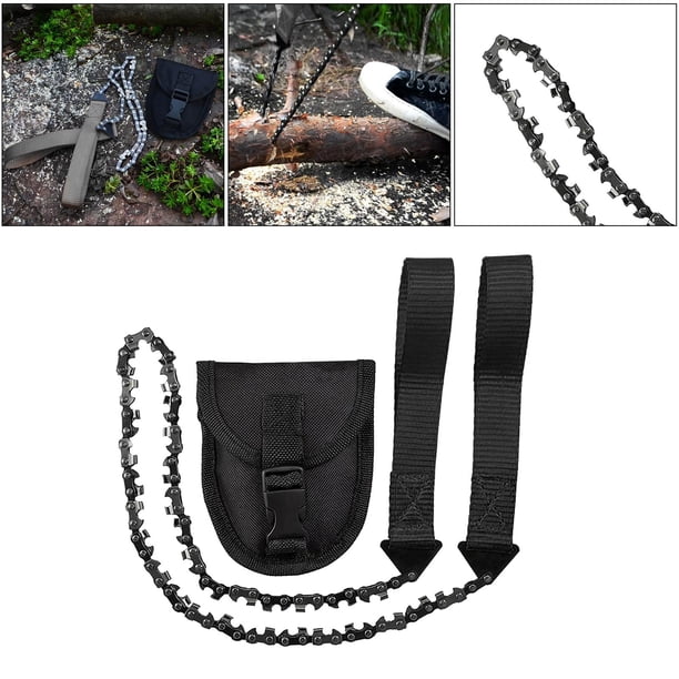 Moto de bolsillo, cadena de con correas de mano de 103 cm de largo, equipo de supervivencia para acampar Negro Cola Motosierra de bolsillo