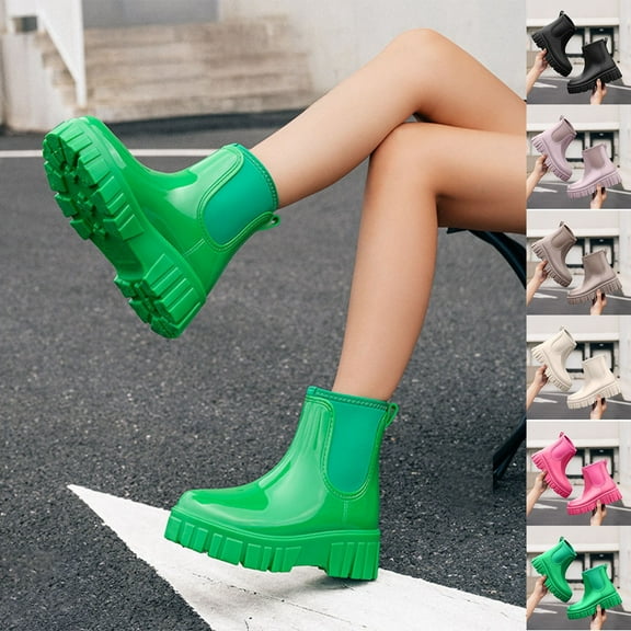 LOVZFMLL Boots for Women Ankle Booties Round Toe Waterproof Low Chunky Heel Rain Boots Spring Fall Fashion Casual Shoes