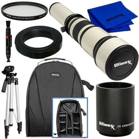 Ultimaxx 650-1300mm (w/ 2x Converter: 1300-2600mm) Telephoto Zoom Lens Kit for Canon EF Mount Cameras with Lightweight Tripod Gadget Bag & More