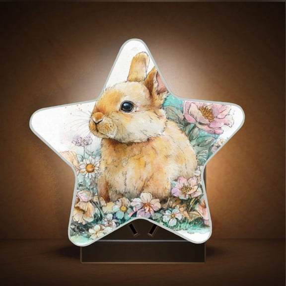 Star Night Light Auto On/Off Plug-in Wall Light with Light Sensor Warm White LED for Home Party Watercolor Adorable Bunny