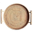 thumbnail image 2 of Woven Serving Tray,Rattan Round Tray Woven Wicker Basket with Handles, 2 of 4