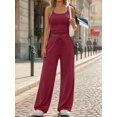 thumbnail image 6 of Women's 2 Piece Lounge Set Spring Outfits - Camisole Top & Wide Leg Pants Wine Red M, 6 of 9