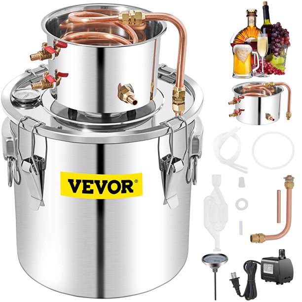 VEVOR Distiller, 50L Distillery Kit with Condenser & Pump, 13.2Gal Water Still w/ Copper Tube