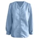 thumbnail image 5 of Blusa de manga larga con cuello en V y volantes para mujer - Camisa elegante con encaje floral y botones, 5 of 5