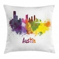 thumbnail image 1 of Austin Throw Pillow Cushion Cover, Texas Capital Skyline in Watercolor Splatters with Clipping Path White Outlined, Decorative Square Accent Pillow Case, 16" X 16", Multicolor, by Ambesonne, 1 of 2