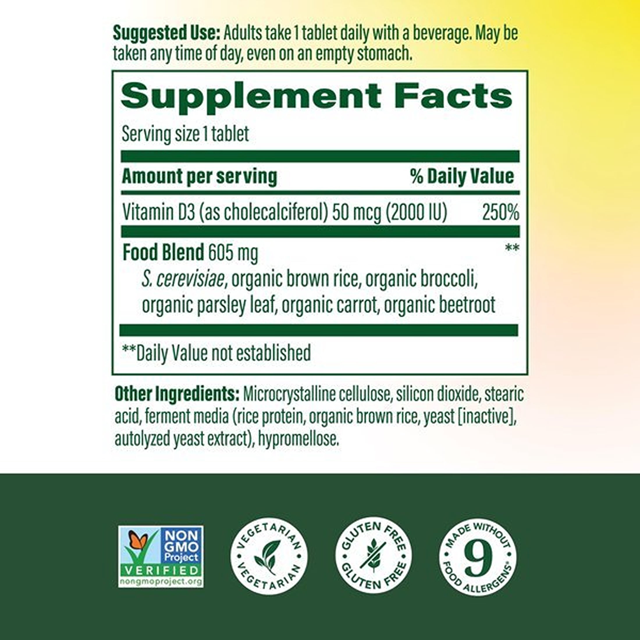 MegaFood Vitamin D3 2000 IU (50mcg) - Immune, Bone, Teeth & Muscle Support - 60 Servings
