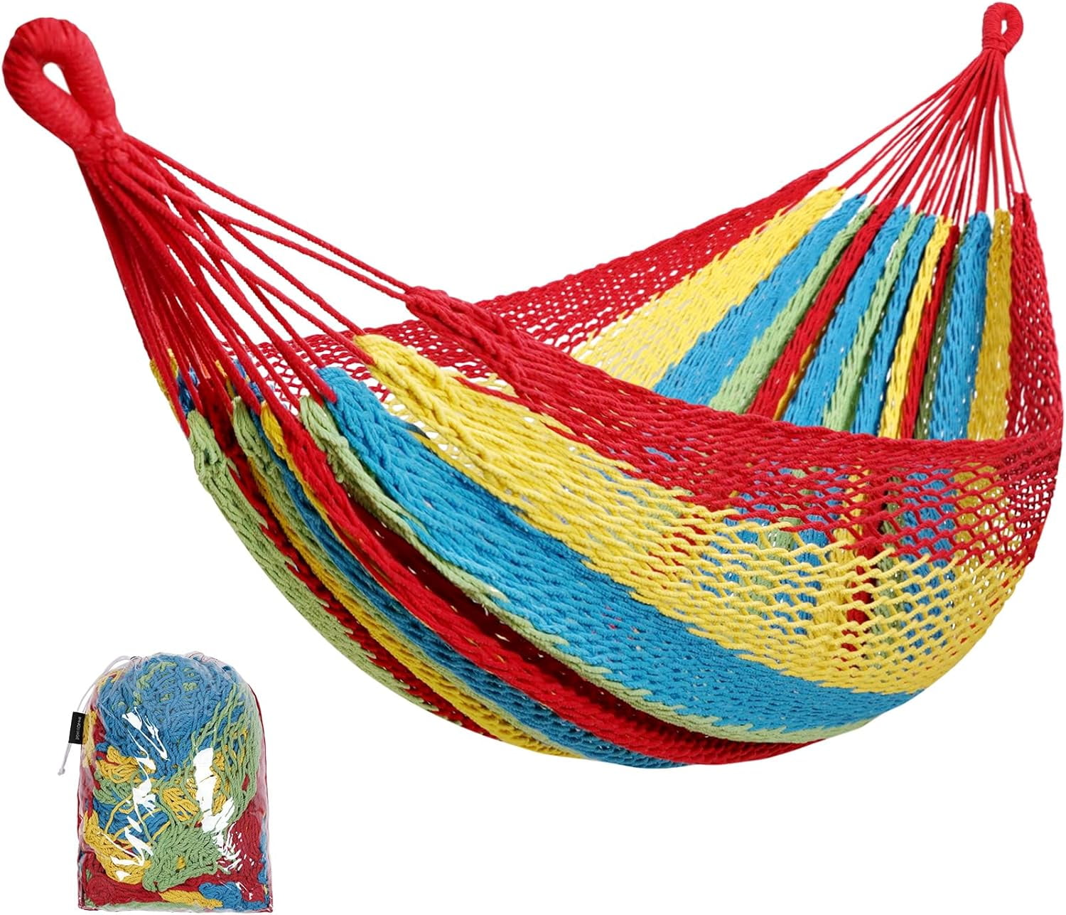 Handwoven Mayan Hammock - Portable Family Hammock with Carry Bag Matrimonial Size Multi-Color Handmade Hammock for Travel Camping Backyard, Porch, Outdoor or Indoor Use