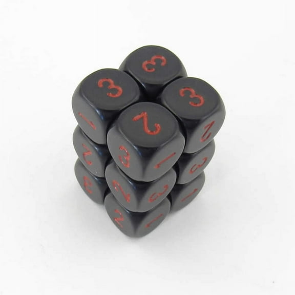 Black Opaque Dice with Red Numbers D3 (d6 1-3 Twice) 16mm (5/8in) Pack of 12 Wondertrail