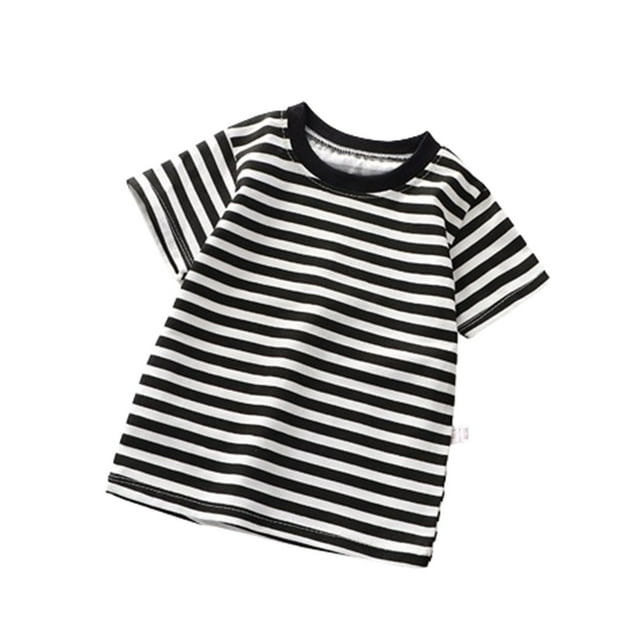 Lenpel T-Shirts pour Tout-Petits Filles Garçons Unisexes Bébé Coton Manches Courtes Col Rond Rayé Doux Décontracté Hauts d'Été Amples