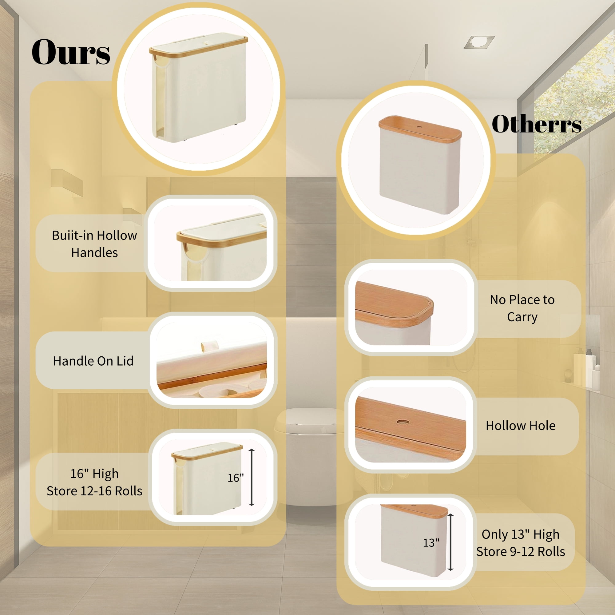 Glee Max Toilet Paper Storage Container with Lid Organizer for 9-16 Rolls, Toilet Paper Basket Holder for Bathroom, Closet, Beige