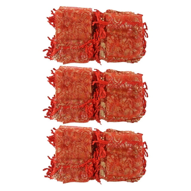 300 Piezas 7X9cm Bolsas de Joyería de Regalo con Lazo de Organza Rosa Bolsas Regalos de Fiesta de Navidad Rojo