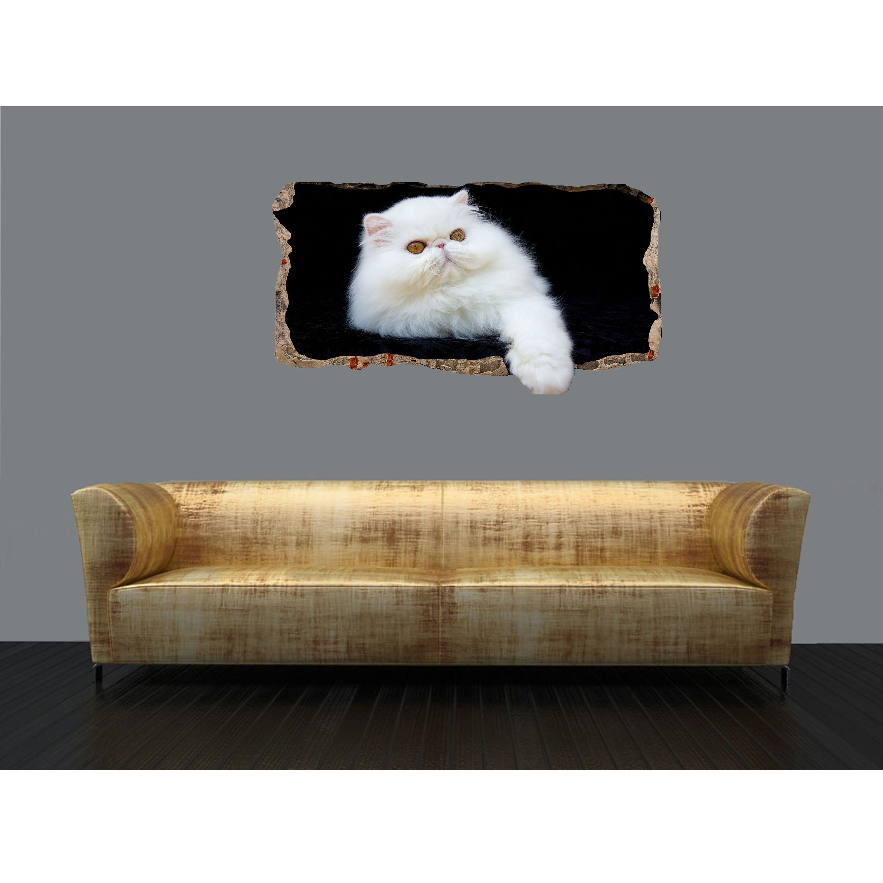 Startonight 3D Mural Wall Art Photo Decor Cute White Cat Amazing Dual
