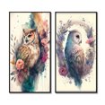 thumbnail image 2 of Designart "Adorable Owls Among Flowers II" Owl Framed Wall Art Set Of 2 - Multicolor Animals Framed Canvas Set For Living Room Decor, 2 of 6