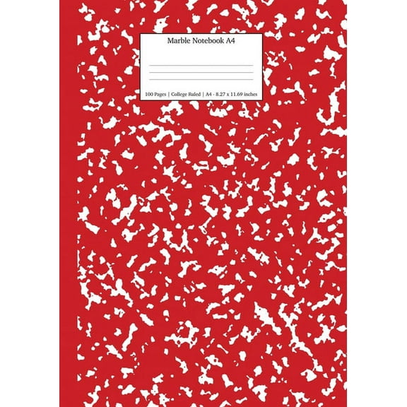 School Supplies Marble Notebook A4: Red Marble College Ruled Journal, Book 4, (Paperback)