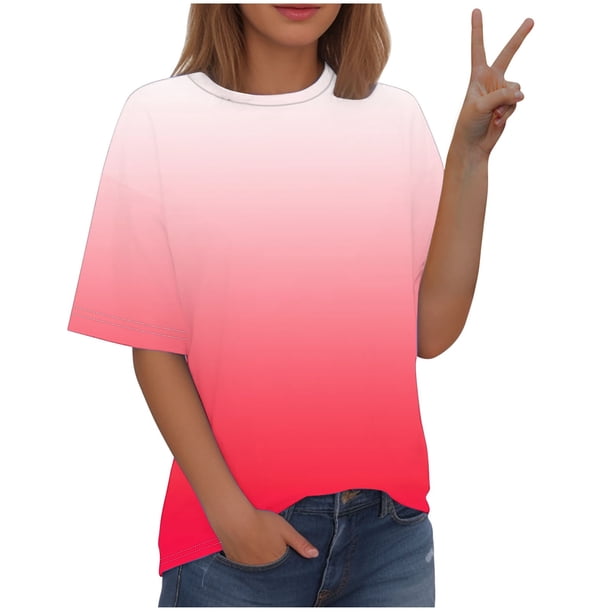 Blusas de Manga Corta para las Mujeres, Moda Impresa Cuello Redondo Camiseta Casual Top Hecho de Cómodo Estante de Algodón de Imitación para Todas las Estaciones, Blusas de Algodón para las Mujeres