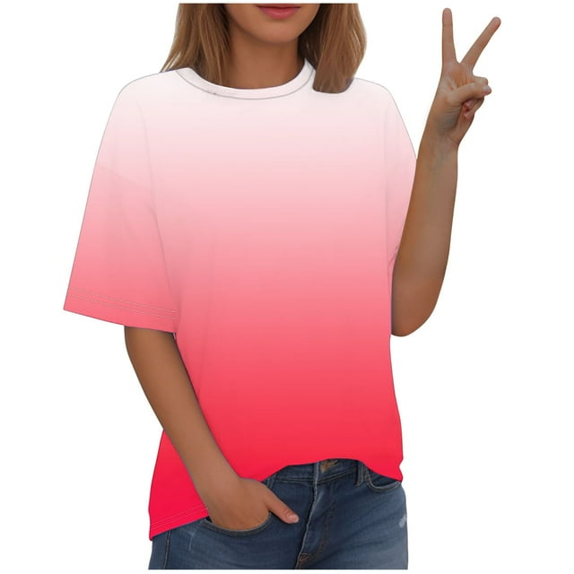 Timegard Hauts Grande Taille pour Femmes Couleur Dégradée Manches Courtes Col Rond Blouses Décontractées Confortables T-Shirts